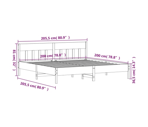 Cama sin colchón madera maciza de pino marrón cera 200x200 cm