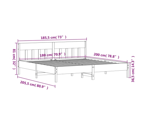 Estructura de cama sin colchón madera maciza de pino 180x200 cm