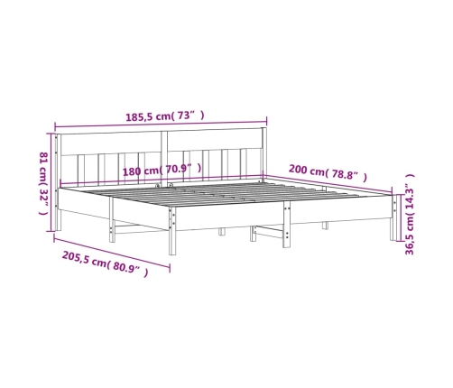 vidaXL Estructura cama con cabecero madera pino marrón cera 180x200 cm