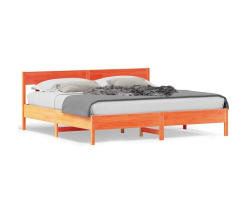 vidaXL Estructura cama con cabecero madera pino marrón cera 180x200 cm