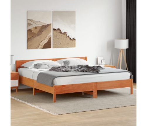 Cama sin colchón madera maciza de pino marrón cera 200x200 cm