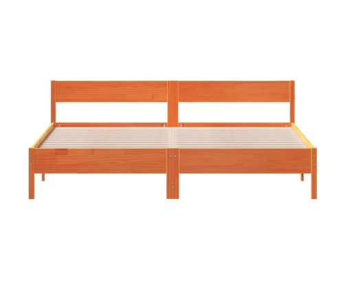 Cama sin colchón madera maciza de pino marrón cera 200x200 cm