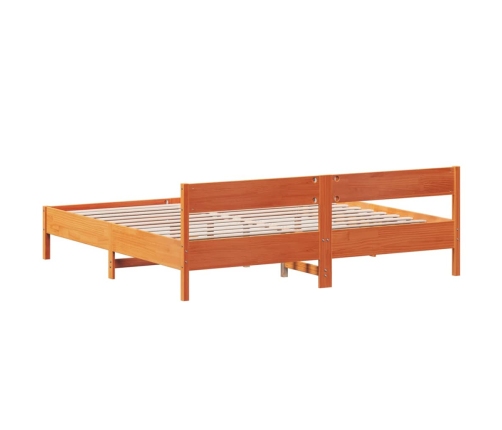 Cama sin colchón madera maciza de pino marrón cera 200x200 cm