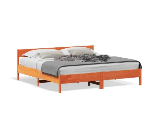 Cama sin colchón madera maciza de pino marrón cera 200x200 cm