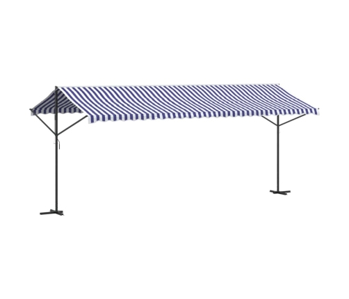 Toldo de pie tela y acero azul y blanco 600x300 cm