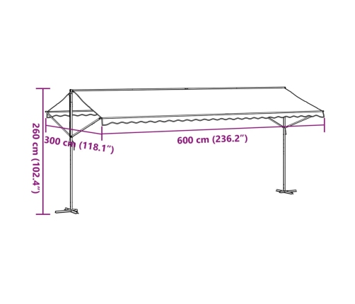 Toldo de pie tela y acero azul y blanco 600x300 cm