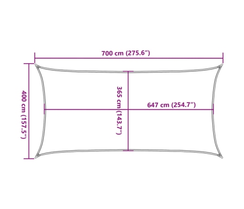 Toldo de vela poliéster oxford 100% arena 7x4 m