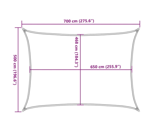 Toldo de vela poliéster oxford 100% arena 7x5 m