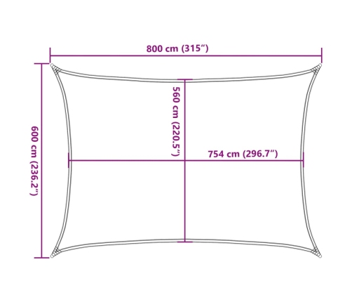 Toldo de vela poliéster oxford 100% arena 8x6 m