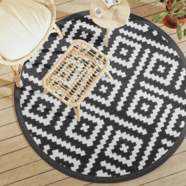 Alfombra de exterior ARAKIL blanco y negro Ø160 cm PP