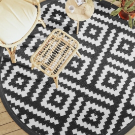 Alfombra de exterior ARAKIL blanco y negro Ø200 cm PP
