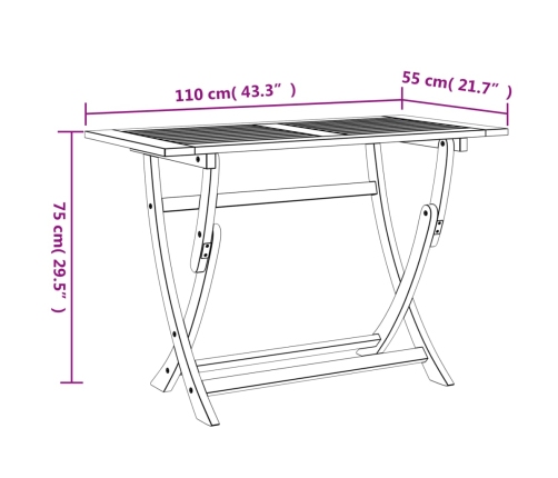 Mesa de jardín plegable madera maciza de acacia 110x55x75 cm