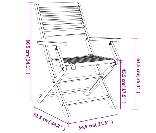 Sillas de jardín plegables 2 uds madera acacia 54,5x61,5x86,5cm