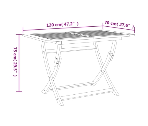 Mesa de jardín plegable madera maciza de acacia 120x70x75 cm