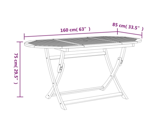 Mesa de jardín plegable madera maciza de acacia 160x85x75 cm