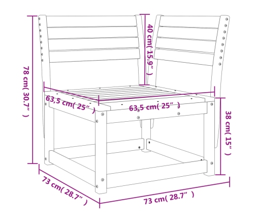 Sofá esquinero jardín madera maciza pino marrón cera 73x73x78cm