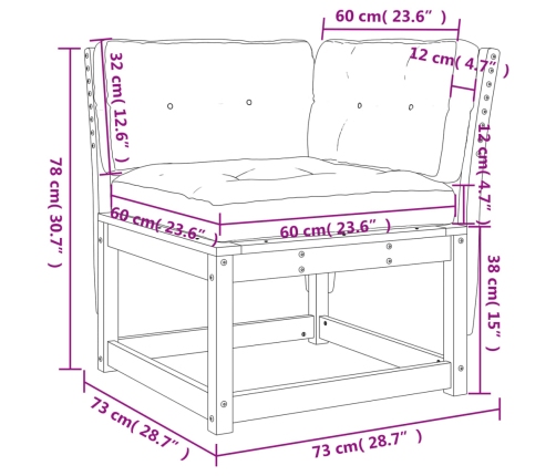Sofá esquinero de jardín con cojines madera de pino 73x73x78 cm