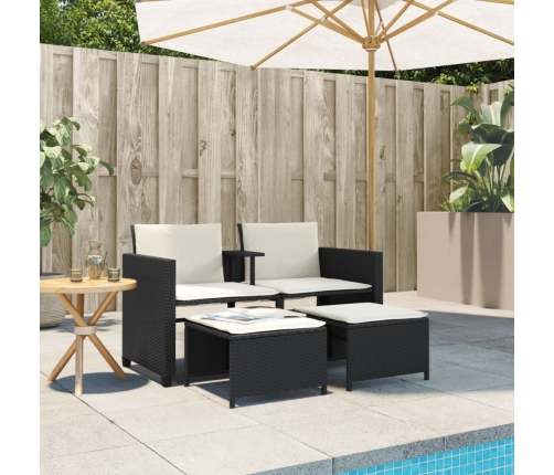 Sofá de jardín 2 plazas con mesa y taburetes ratán PE negro