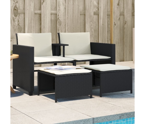 Sofá de jardín 2 plazas con mesa y taburetes ratán PE negro