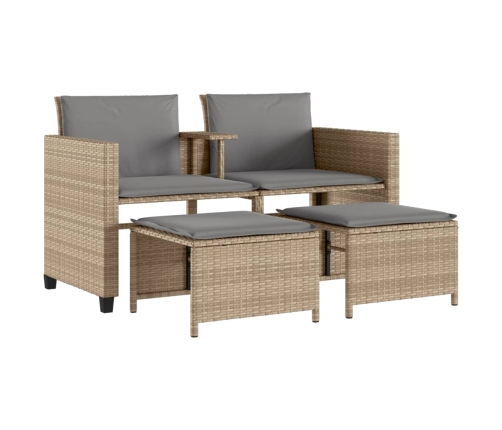 Sofá de jardín 2 plazas con mesa y taburetes ratán PE beige