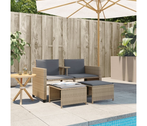 Sofá de jardín 2 plazas con mesa y taburetes ratán PE beige
