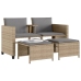 Sofá de jardín 2 plazas con mesa y taburetes ratán PE beige