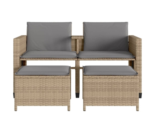 Sofá de jardín 2 plazas con mesa y taburetes ratán PE beige