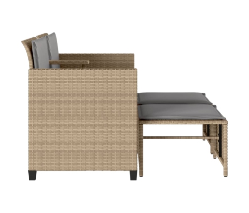 Sofá de jardín 2 plazas con mesa y taburetes ratán PE beige