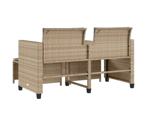 Sofá de jardín 2 plazas con mesa y taburetes ratán PE beige
