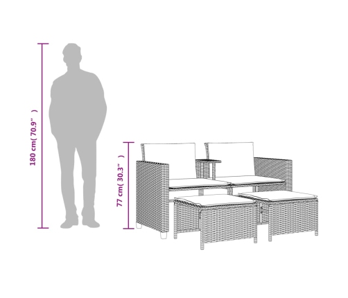 Sofá de jardín 2 plazas con mesa y taburetes ratán PE beige