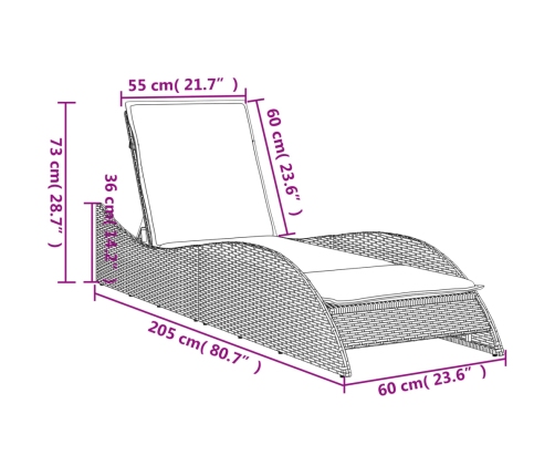 vidaXL Tumbona con cojín ratán sintético marrón 60x205x73 cm