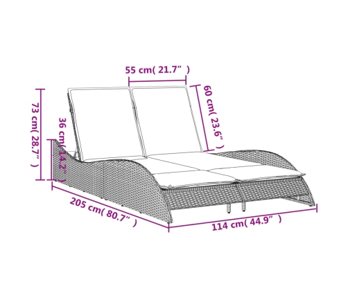 vidaXL Tumbona con cojines ratán sintético negro 114x205x73 cm