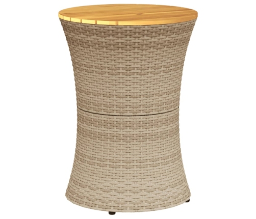 Mesa de jardín forma de tambor ratán sintético y madera beige