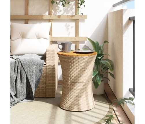 Mesa de jardín forma de tambor ratán sintético y madera beige