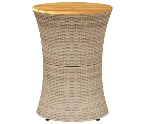 Mesa de jardín forma de tambor ratán sintético y madera beige