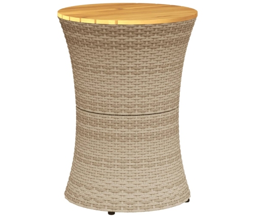 Mesa de jardín forma de tambor ratán sintético y madera beige