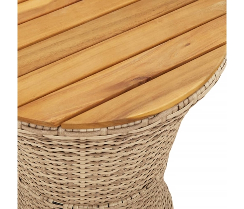 Mesa de jardín forma de tambor ratán sintético y madera beige