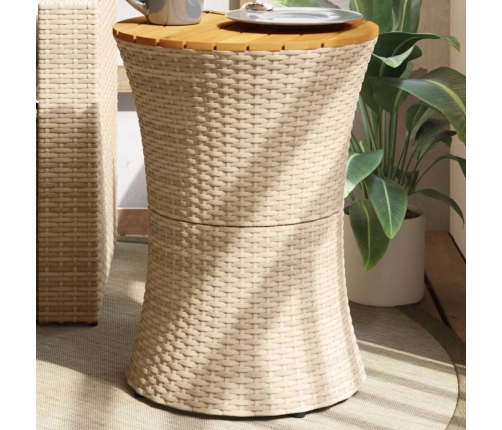 Mesa de jardín forma de tambor ratán sintético y madera beige