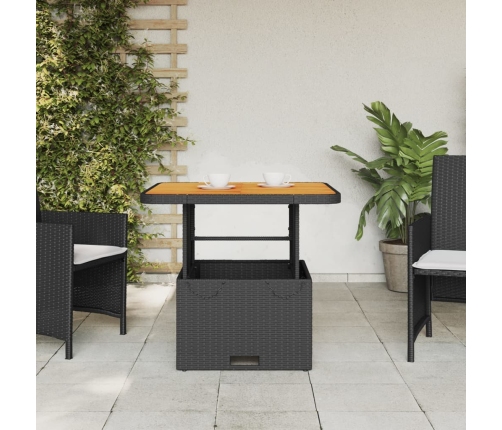 Mesa de jardín ratán sintético y acacia maciza negro 70x70x72cm