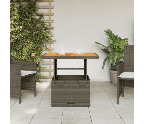 vidaXL Mesa de jardín ratán sintético y madera acacia gris 80x80x71 cm