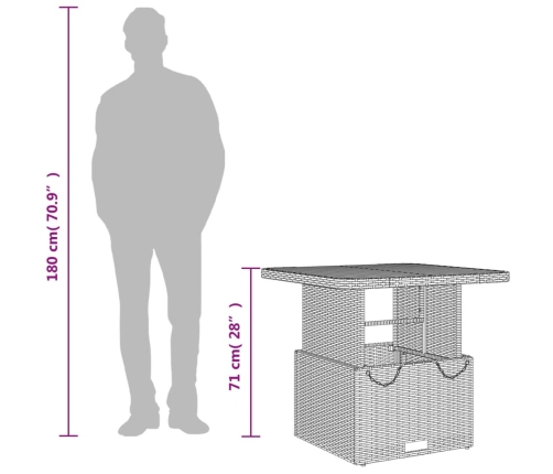 vidaXL Mesa de jardín ratán sintético y madera acacia gris 80x80x71 cm