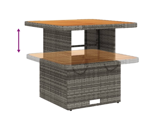 vidaXL Mesa de jardín ratán sintético y madera acacia gris 80x80x71 cm