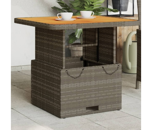 vidaXL Mesa de jardín ratán sintético y madera acacia gris 80x80x71 cm