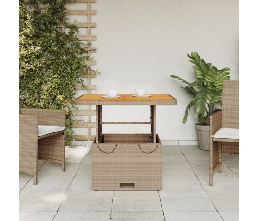 Mesa de jardín ratán sintético madera acacia beige 80x80x71 cm