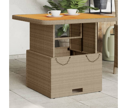 Mesa de jardín ratán sintético madera acacia beige 80x80x71 cm