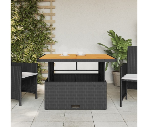 Mesa de jardín madera de acacia y ratán PE negro 110x110x71 cm