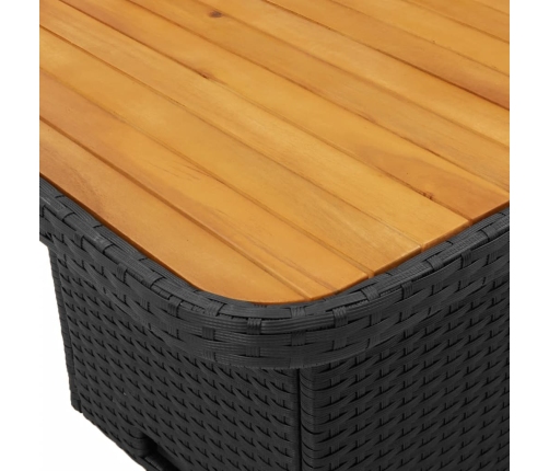 Mesa de jardín madera de acacia y ratán PE negro 110x110x71 cm