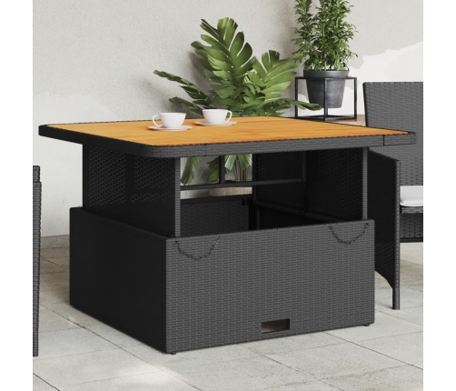 Mesa de jardín madera de acacia y ratán PE negro 110x110x71 cm