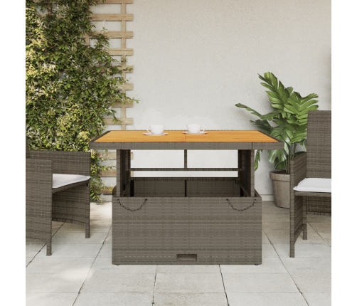 Mesa de jardín ratán PE y madera acacia gris 110x110x71 cm