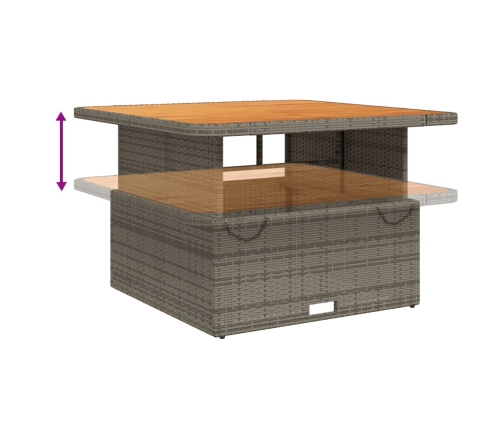 Mesa de jardín ratán PE y madera acacia gris 110x110x71 cm